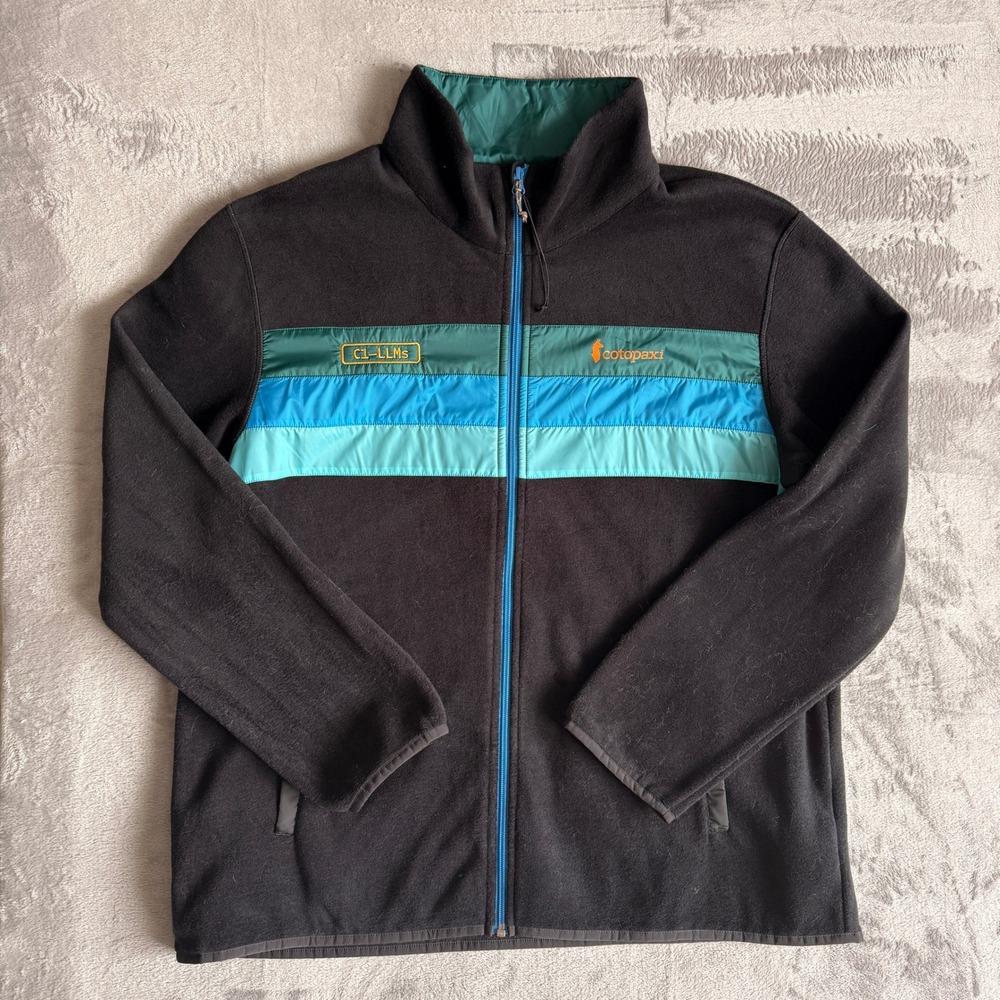 Cotopaxi Mens XL Fleece Jacket Full Zip Black Blue Zipper Outdoor Hiking Layer